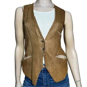 Transit Par Such Women’s Size 1 S Brown Woven Leather Sweater Back Button Vest